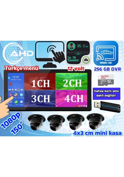 4 Adet 1080p Ahd 150'' Ultra Mini Kamera Dvr Dokunmatik Ekran Video Müzik 12 V
