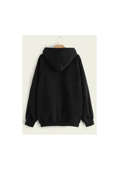 Blackjack Giyim Blackjackgiyim Unisex Düz Siyah Kapşonlu Sweatshirt siyah