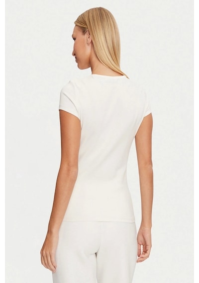 Guess Kadın Beyaz Logolu T-shirt Krem