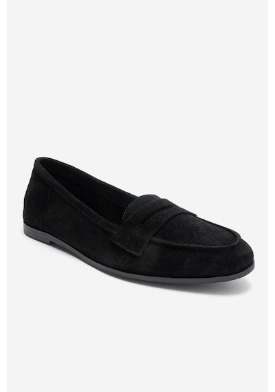 Luvishoes F02 Siyah Süet Hakiki Deri Kadın Loafer Ayakkabı Siyah