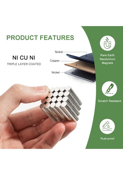 10 Adet Neodyum Mıknatıs Çap: 6mm Kalınlık: 2mm D6x2 Ndfeb Güçlü Mıknatıs Yuvarlak N131