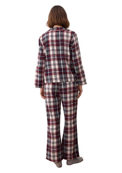 Ersefa Kadın Flanel Ekose Pijama Takımı Gömlek Yaka Uzun Kollu Fonksiyon Çok renkli