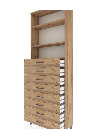 Arges Dolap 3 Raflı 8 Çekmeceli 88x30x243 Çam-çam Çam