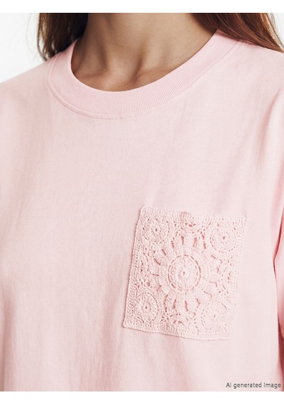 Lcw Modest Pembe Dantel Nakışlı %100 Pamuklu Kadın Tişört