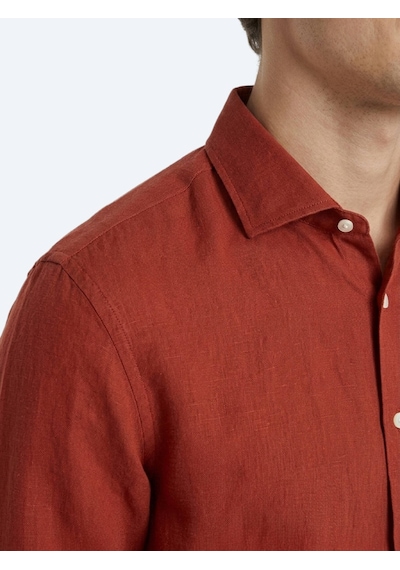 Kip Kiremit Düz Regular Fit Uzun Dokuma Casual Pamuk Karışımlı Gömlek