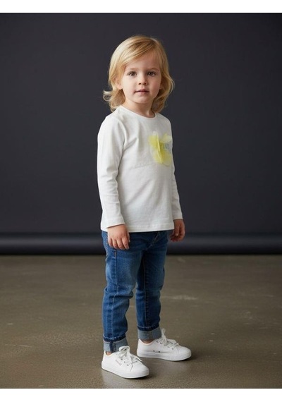 Zekids Kız Bebek Pamuklu Çiçek İşlemeli Yazı Baskılı İnce Uzun Kollu T-shirt-16553 Çok Renkli
