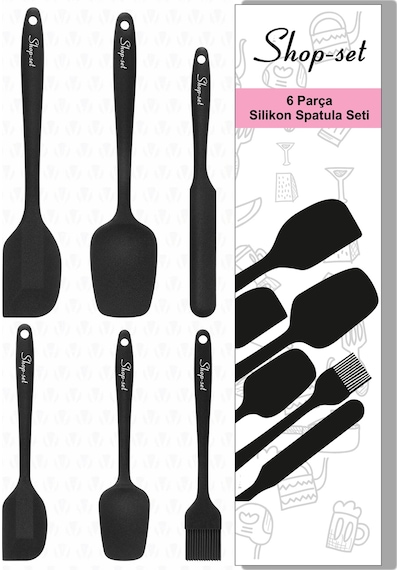 Isıya Dayanıklı Yanmaz Yapışmaz Silikon Spatula Seti 6'lı Siyah