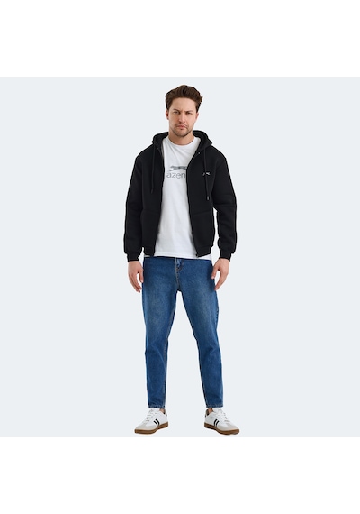 Slazenger CUDI I Erkek Fermuarlı Kapüşonlu Cepli Siyah Sweatshirt