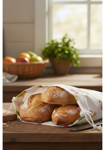 Mislina Home Organik Pamuk Meyve Desenli Çok Amaçlı Bez Çanta Ekmek - Market - Oyuncak -poşetlik Torbası 35x40 Çok Renkli