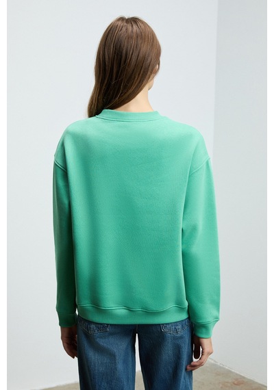 Grimelange SUSANA Kadın Bisiklet Yaka İçi Polarlı Oversize Fit Basic Mint Yeşil Sweatshirt