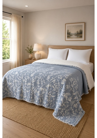 Bloomy Müslin Yatak Örtüsü Pike Çift Kişilik Yumuşak Dokulu Nefes Alan 4 Mevsim Örtü 230x250 Çeyiz&günlük İndigo