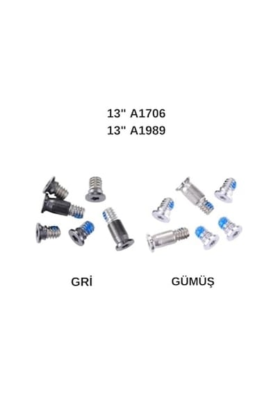 Macbook Pro 13 İnç Touch Bar Alt Kapak Vidaları 6 Lı Set A1706 A1989 A2251 Uyumlu, P5 Pentalobe Bottom Case Screws, Space Gray & Gümüş Yedek Vida Gri