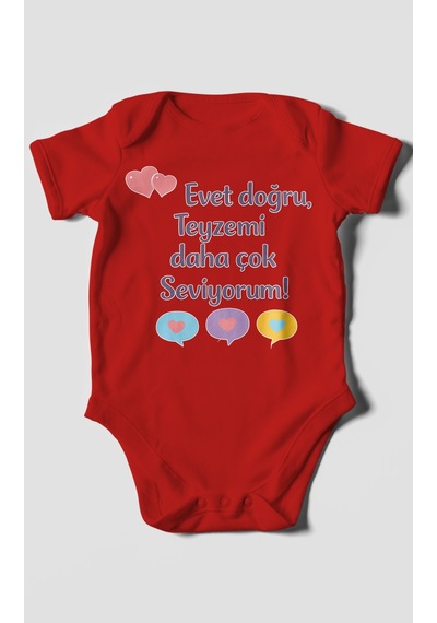 Morivokids Evet Doğru, Teyzemi Daha Çok Seviyorum Kısa Kollu Bebek Body %100 Pamuk Kırmızı