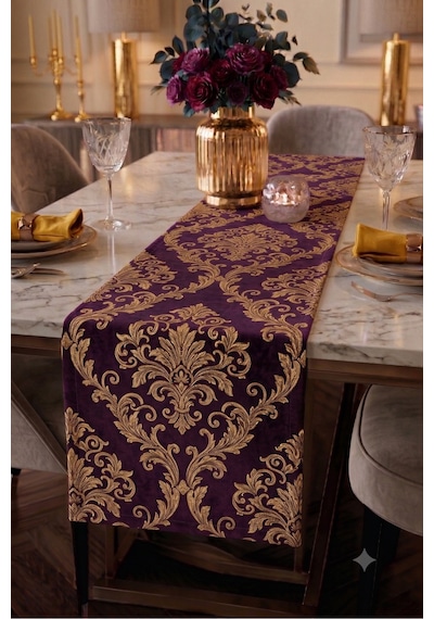 Premium Masa Runner Dijital Baskılı Soyut Desenli Dekoratif Salon Mutfak Yemek Masası Runner Örtüsü 45x140 Cm Bordo