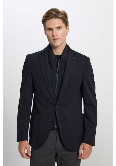 AC&Co / Altınyıldız Classics Erkek Sıyah Slim Fit Dar Kesim Mono Yaka Cepli Ceket Siyah