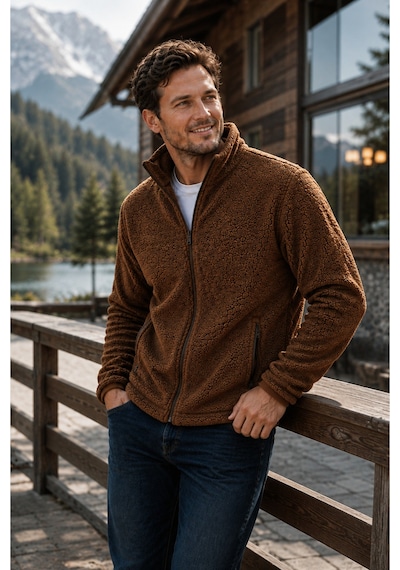 Luxıc Core Erkek Peluş Mont Slim Fit Dik Yaka Fermuarlı Cepli Günlük Spor Ceket Kahverengi