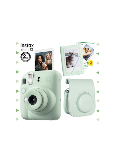 Fujifilm Instax Mini 12 Fotoğraf Makinesi + 20'li Film + Mini Albüm + Deri Kılıf Seti Yeşil