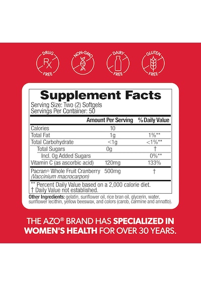 Azo Cranberry Pills For Women & Men, Urinary Tract Health, 100 Softgels