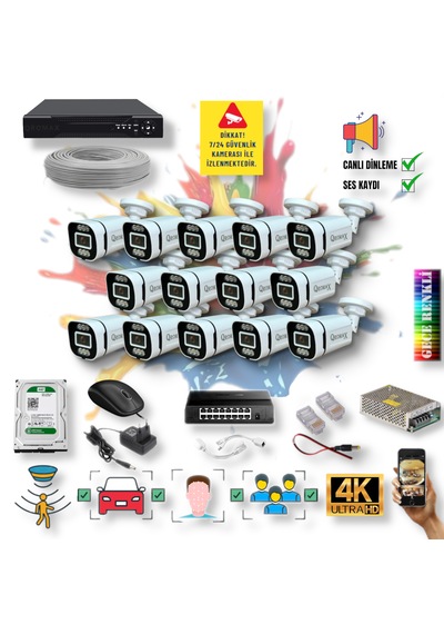 14 Kameralı Ip Set Yapay Zeka Özellikli Gece Renkli Sesli Ip 4386