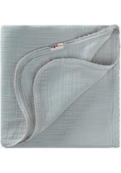 Cigit Dantel İşlemeli Tekkat Müslin Battaniye 100x100 CM +/- 3 CM Mint Yeşili