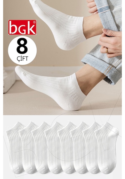 Bgk Unisex 8 Çift Renkli Çizgili Çorap Beyaz