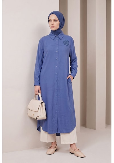 Armine Trend Çiçek Detaylı Uzun Tunik İndigo 26yt403