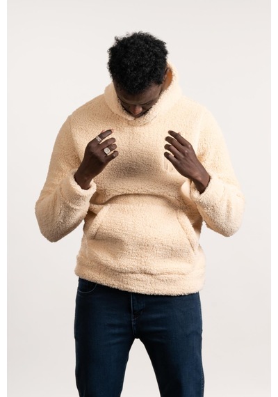 Fbı Kapşonlu Kanguru Cepli Slimfit Peluş Sweatshirt Kahverengi