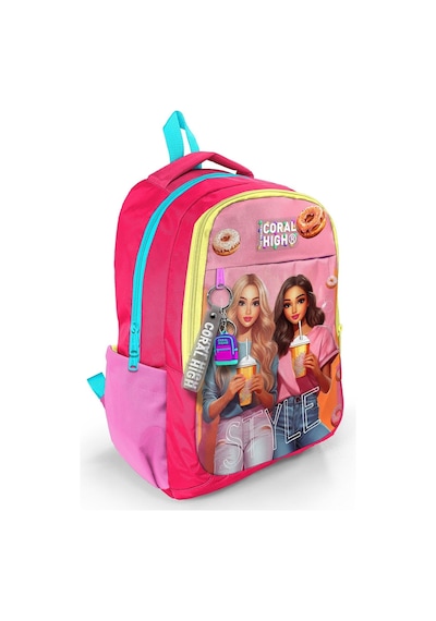 Coral High Pembe Fashion Girl Desenli Kız Çocuk İlkokul Ve Ortaokul Sırt Çantası - Üç Bölmeli Çok Renkli