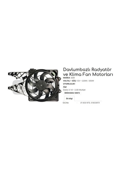 Fan Motoru Davlumbazlı Doblo 3 1.6-2.0 D Multıjet Klimalı 51833973
