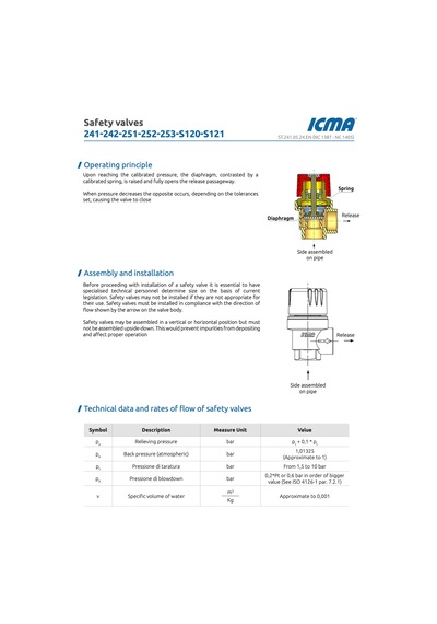 Icma Emniyet Ventili ¾ '- 4 Bar - 91241aeah - İtalyan