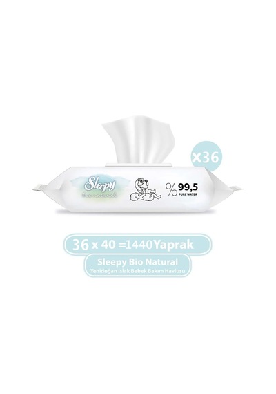 Sleepy Bio Natural Yenidoğan Islak Bebek Bakım Havlusu 36x40 1440 Yaprak Tekli