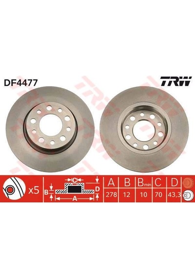 TRW DF4477 FREN DİSKİ ARKA 500 X 14- / 159 05- GIULIETTA 10- SPID