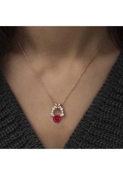 Gümüş Rose Kırmızı Gül Kolye Sl3199 Gümüş