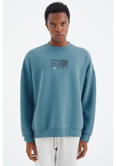 Tommy Life Tommy Lıfe Orman Yeşili O Yaka Baskı Detaylı Rahat Kalıp Erkek Swetshirt - 88284 T14er-88284 001