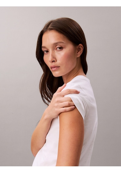 Calvin Klein Kısa Kollu Logolu Kısa Kadın Beyaz T-shirt Lv047ab213-yaf BEYAZ