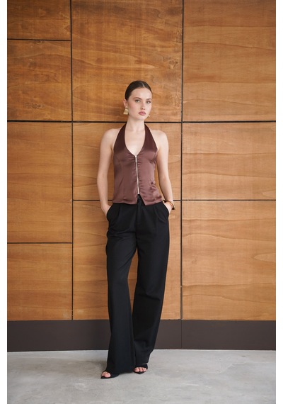 Verymoda Fermuarlı Saten Yelek Vmd2952 Kahve