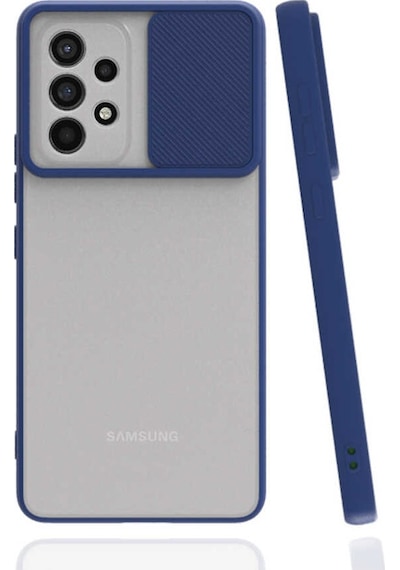 Noktaks - Samsung Galaxy Uyumlu A53 5g - Kılıf Slayt Sürgülü Arkası Buzlu Lensi Kapak - Lacivert