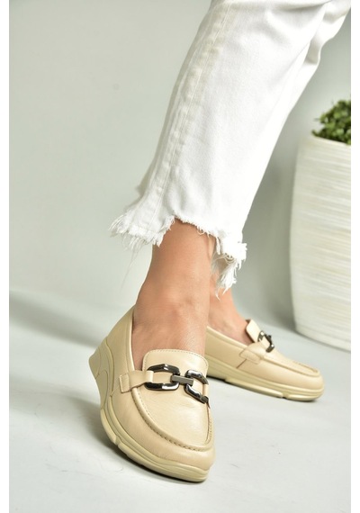 Fox Shoes T555081403 Bej Hakiki Deri Günlük Kadın Ayakkabı Bej-hakiki Deri