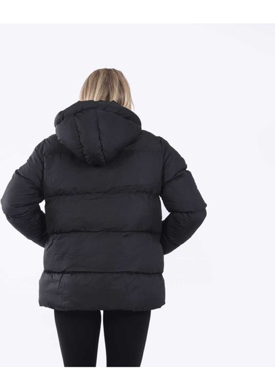Nevege Butik Kadın Siyah Kapüşonlu Cepli Şişme Mont Siyah