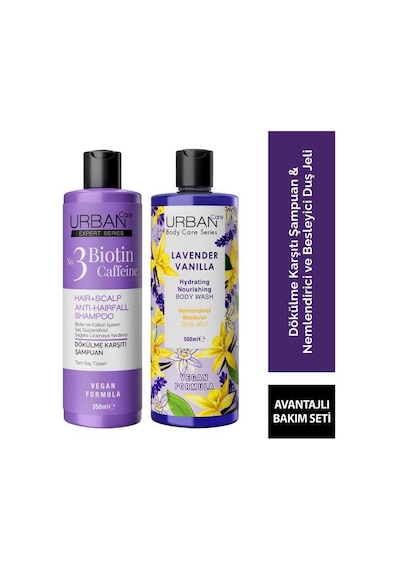 Urban Care Expert Lavender Vanilla Nemlendirici ve Besleyici Duş Jeli 500 ML + Biotin & Caffein Şampuan 350 ML