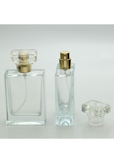 20 Adet Boş Cam Parfüm Şişe, 50 Ml, Dolgulu Kare Model, Şeffaf