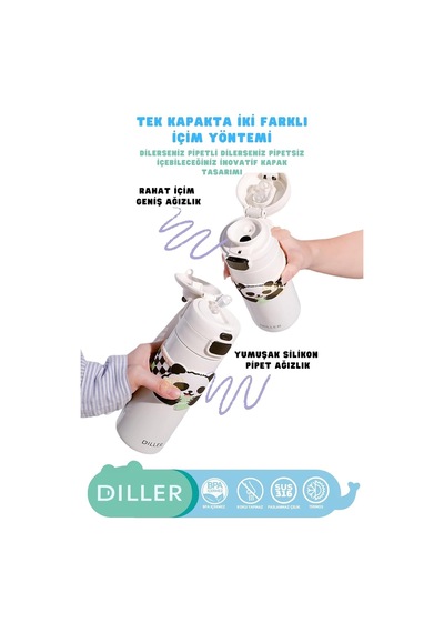 480ml Sevimli Hayvanlar Süslü Pipetli/pipetsiz El Askılı Paslanmaz Çelik Termos Kahverengi Capybara