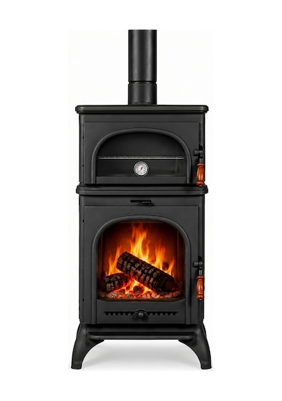 Dorello Termostatlı Fırınlı Tek Camlı Pik Döküm Odun Kömür Sobası - Drl-023