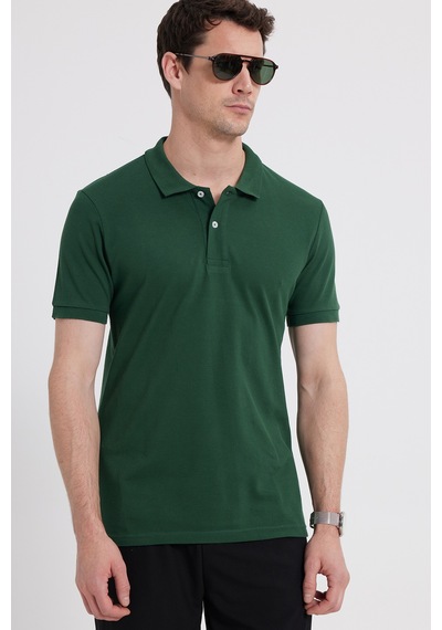 Tudors Erkek Slim Fit Dar Kesim %100 Pamuk Kısa Kollu Polo Yaka Haki Tişört-46212