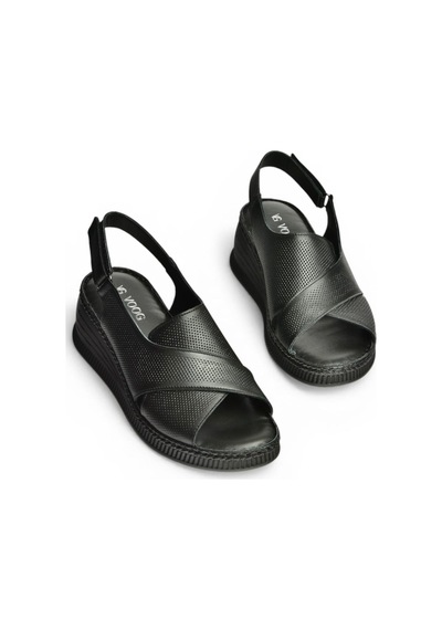 Fox Shoes Y555511403 Siyah Hakiki Deri Dolgu Tabanlı Kadın Sandalet