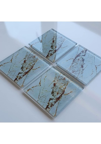 4'lü Takım Cam Bardak Altlığı 10cm X 10cm Gold Detaylı Diğer