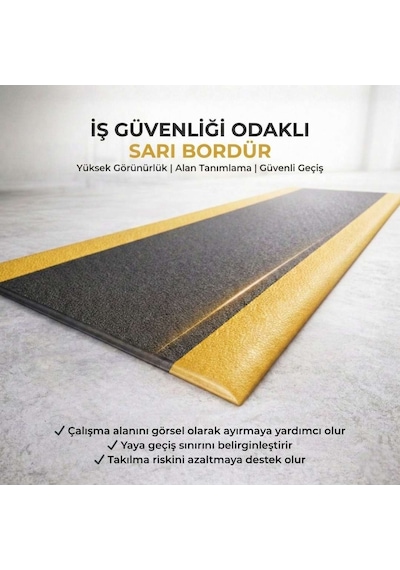 FlorONE Anti-Fatigue Mat Yorgunluk Önleyici İş Yeri Paspası Sarı Şeritli 90 x 150
