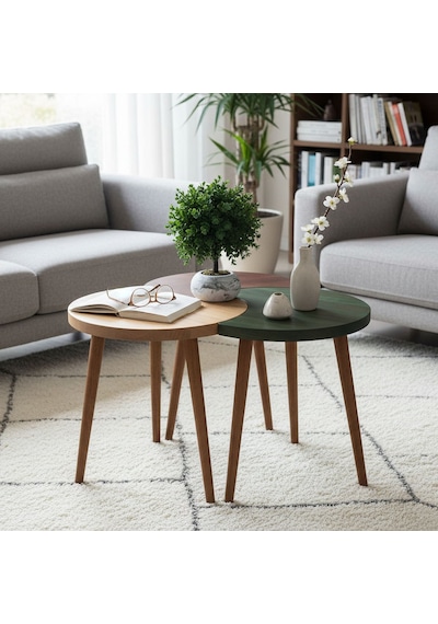Mobenta Merge Orbit-3, Mobenta Merge Orbit Modern Masif Orta Sehpa Ve 3'lü Zigon Akışkan Form - Ye-bk-bz Krem