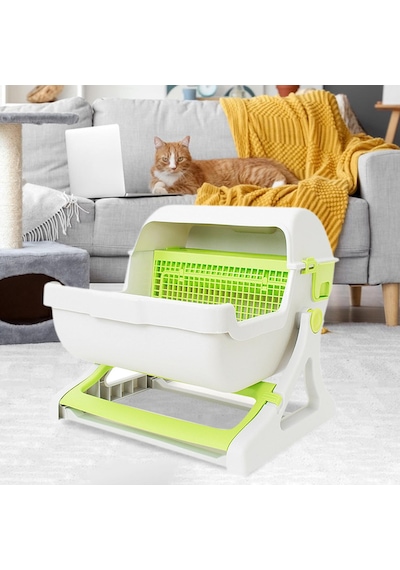 Suntek Pet Yarı Otomatik Hızlı Temizlenen Kedi Kumu Kutusu Yeşil