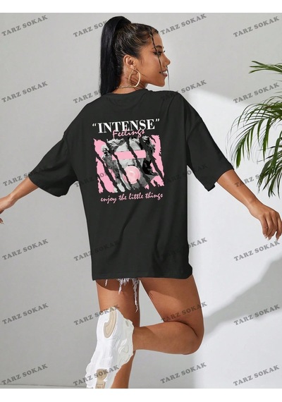 Startmore Unisex Bay Heykel Ve Slogan Baskılı Düşük Omuzlu Tişört Kod-1390 Siyah